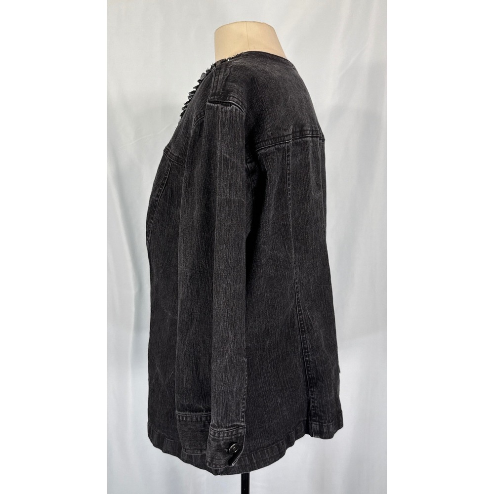 Ruby Rd 20W Black Embellished Denim Jacket Rhinestone Gem Ruffle 3/4 Sleeve‎ - Picture 7 of 11